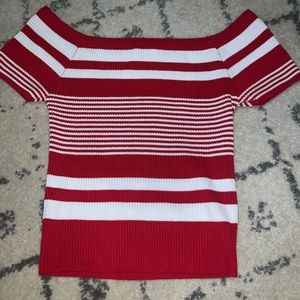 RIBBED RED & white OFF THE SHOULDER CROP TOP
